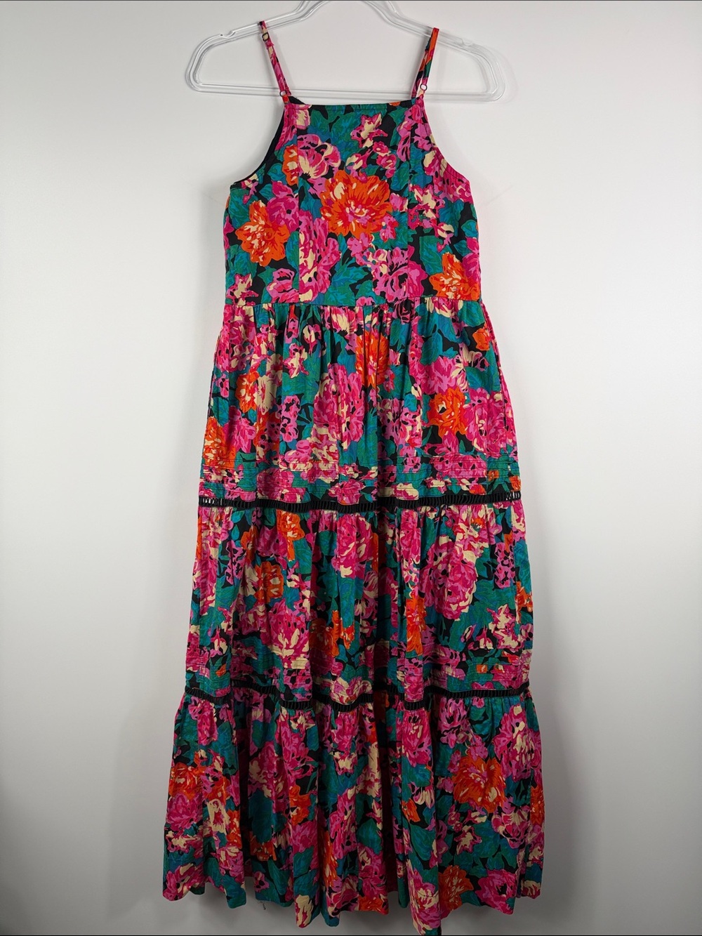 Chelsea & Violet Floral Tiered Midi Dress S Pink Teal Boho Sundress - Picture 5 of 9